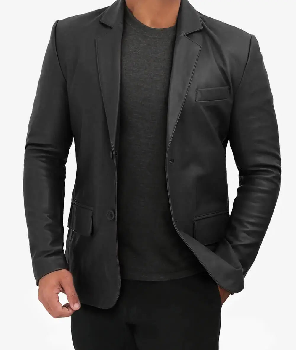 Men’s Casual Black Leather Blazer