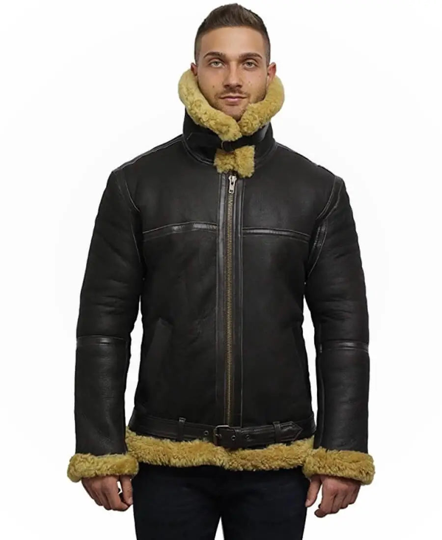 Men’s Faux Shearling Sheepskin Bomber Leather Jacket