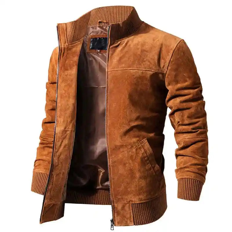 Mens Brown Suede Leather Bomber Jacket