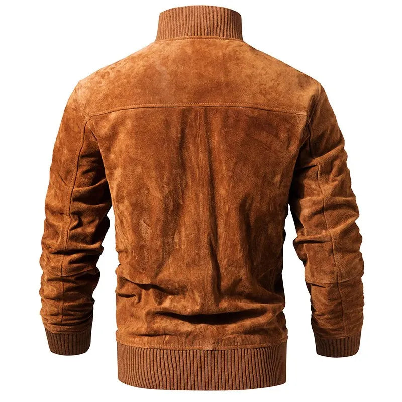 Mens Brown Suede Leather Bomber Jacket