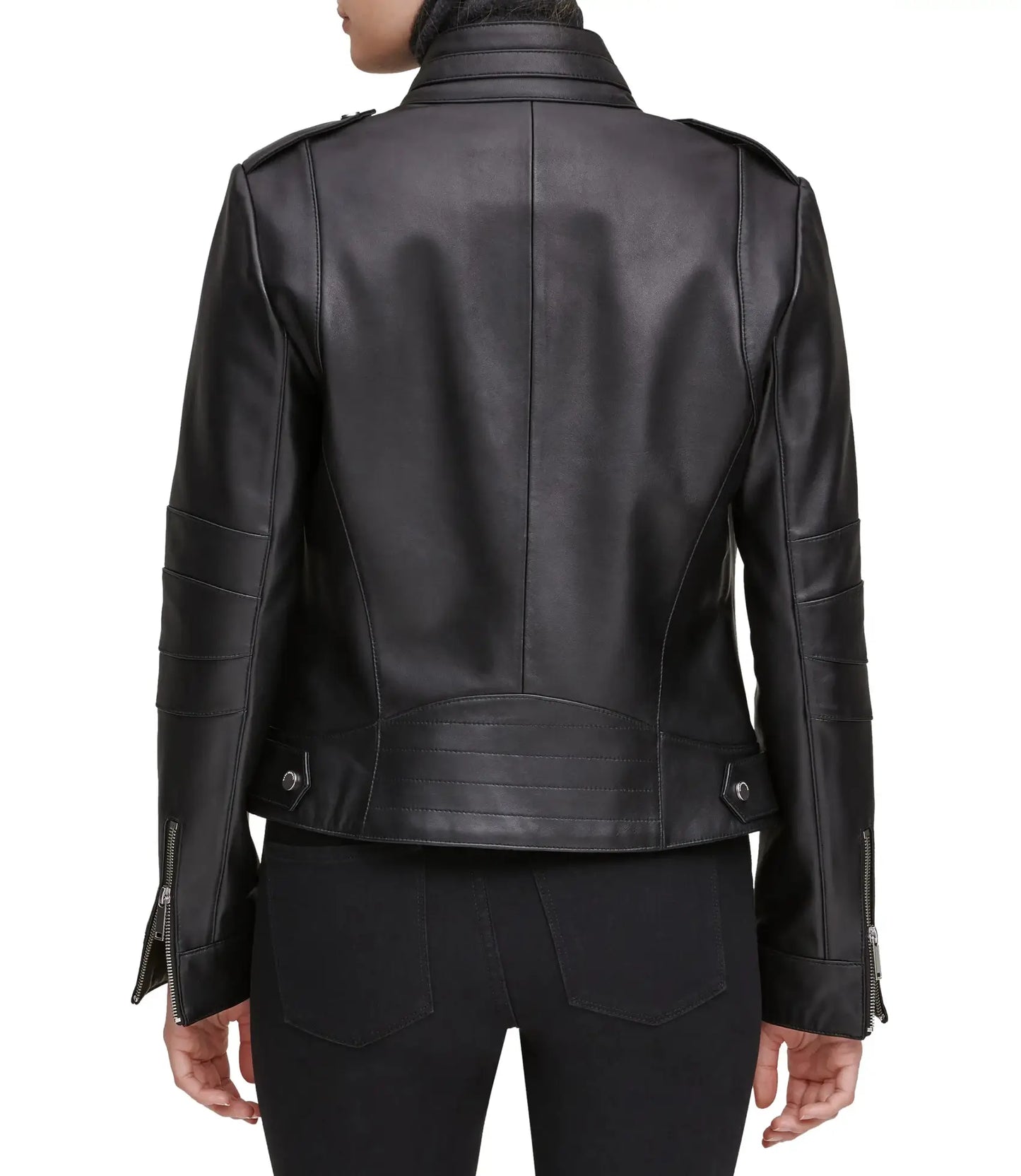 Moto Black Stand Collar Biker Leather Jacket