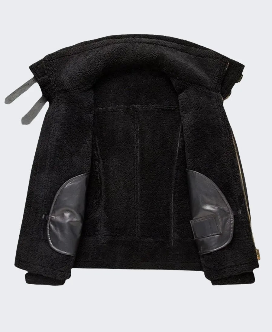 Hooded Black B3 Suede Faux Shearling Leather Jacket