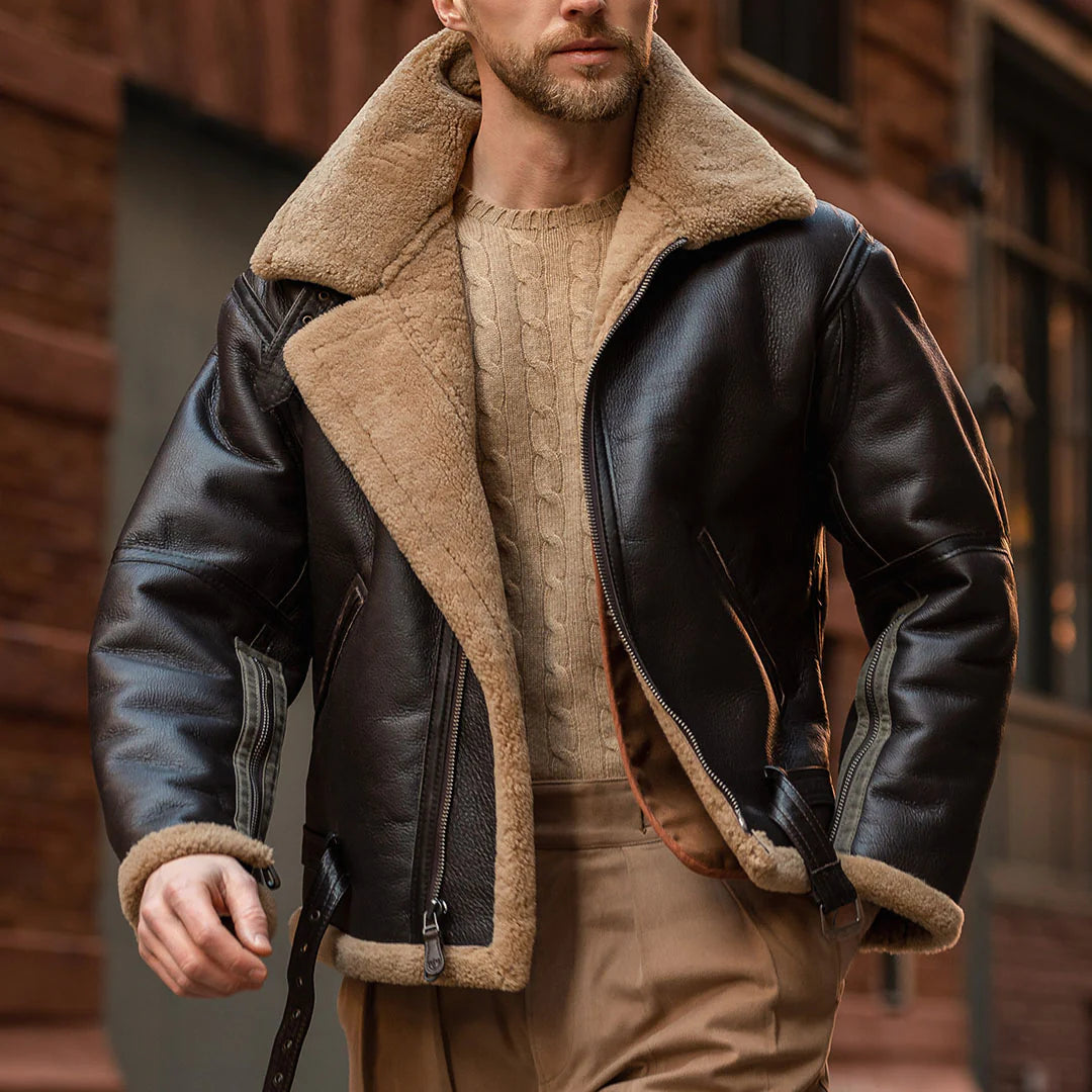 RAF Fighter Sheepskin Faux Fur Bomber Jacket