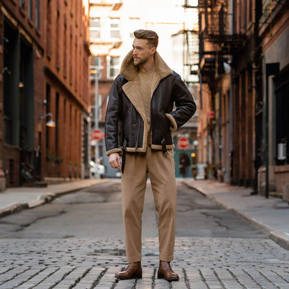 RAF Fighter Sheepskin Faux Fur Bomber Jacket