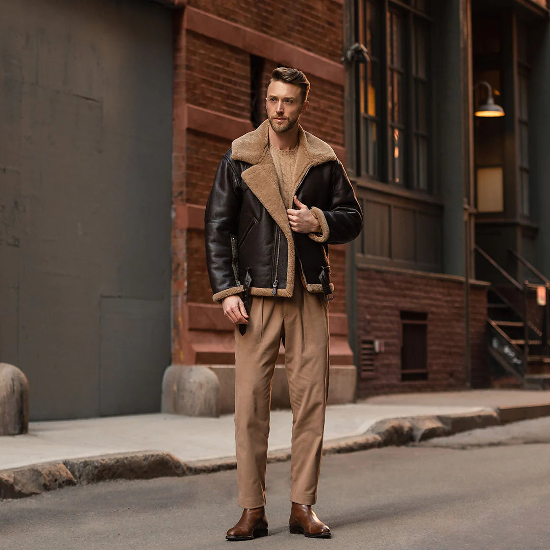 RAF Fighter Sheepskin Faux Fur Bomber Jacket