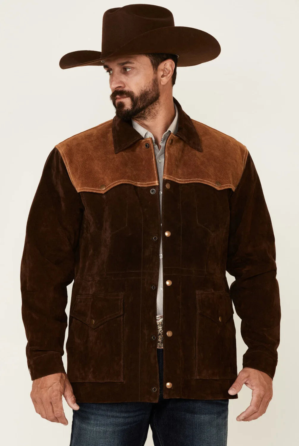 Chocolate Two-Tone Suede Rancher Car Jacket