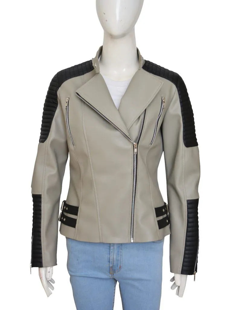 The Walking Dead Christian Serratos Grey Leather Jacket