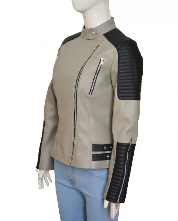 The Walking Dead Christian Serratos Grey Leather Jacket