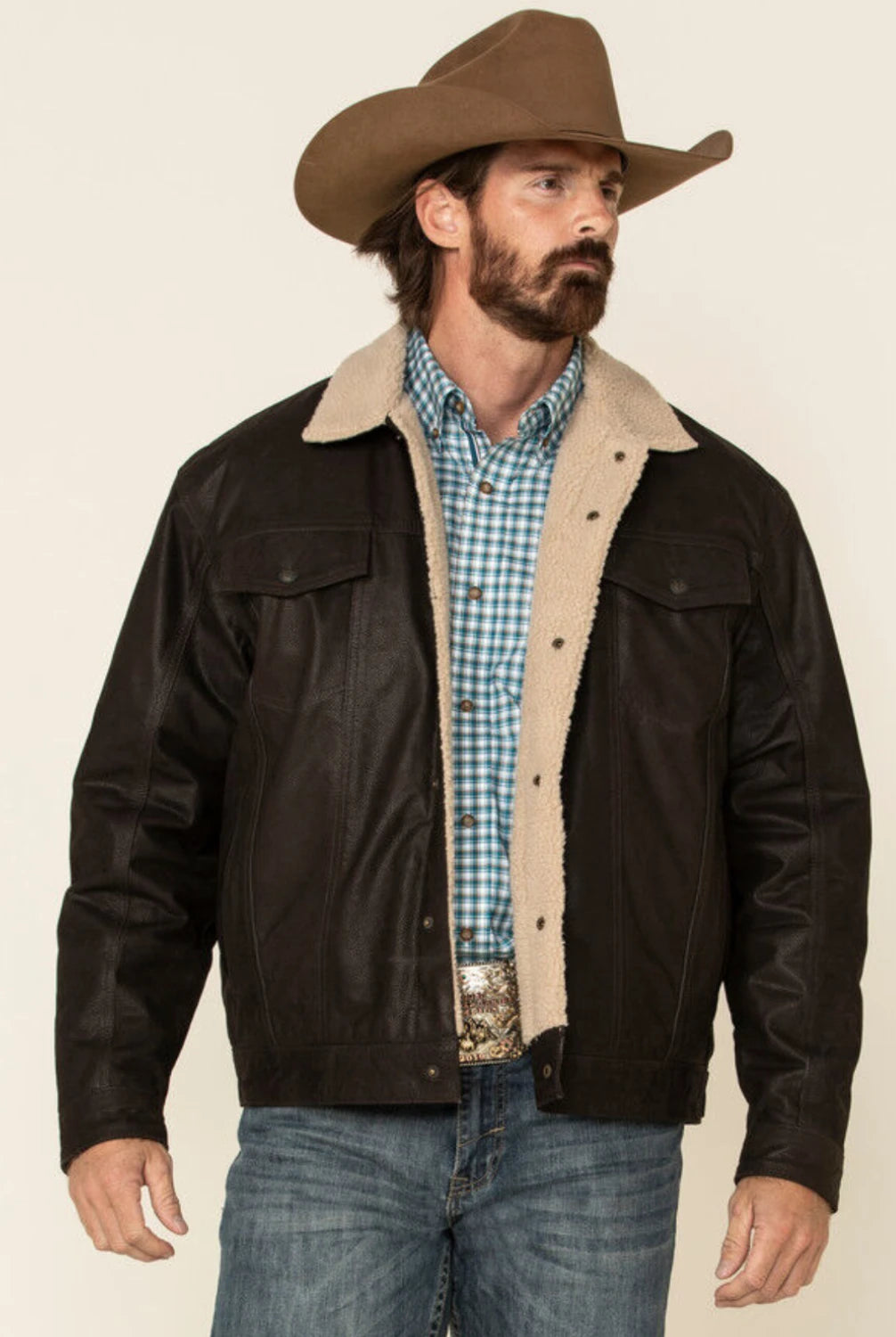 Alberto Brown Leather Sherpa Jacket