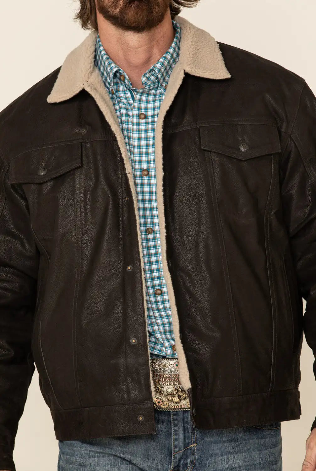 Alberto Brown Leather Sherpa Jacket