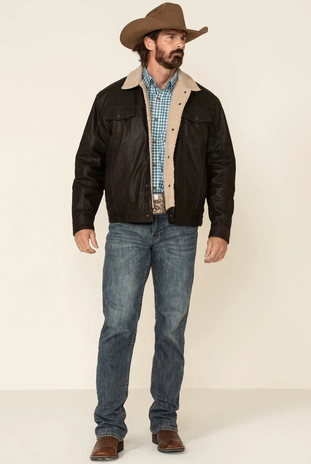 Alberto Brown Leather Sherpa Jacket