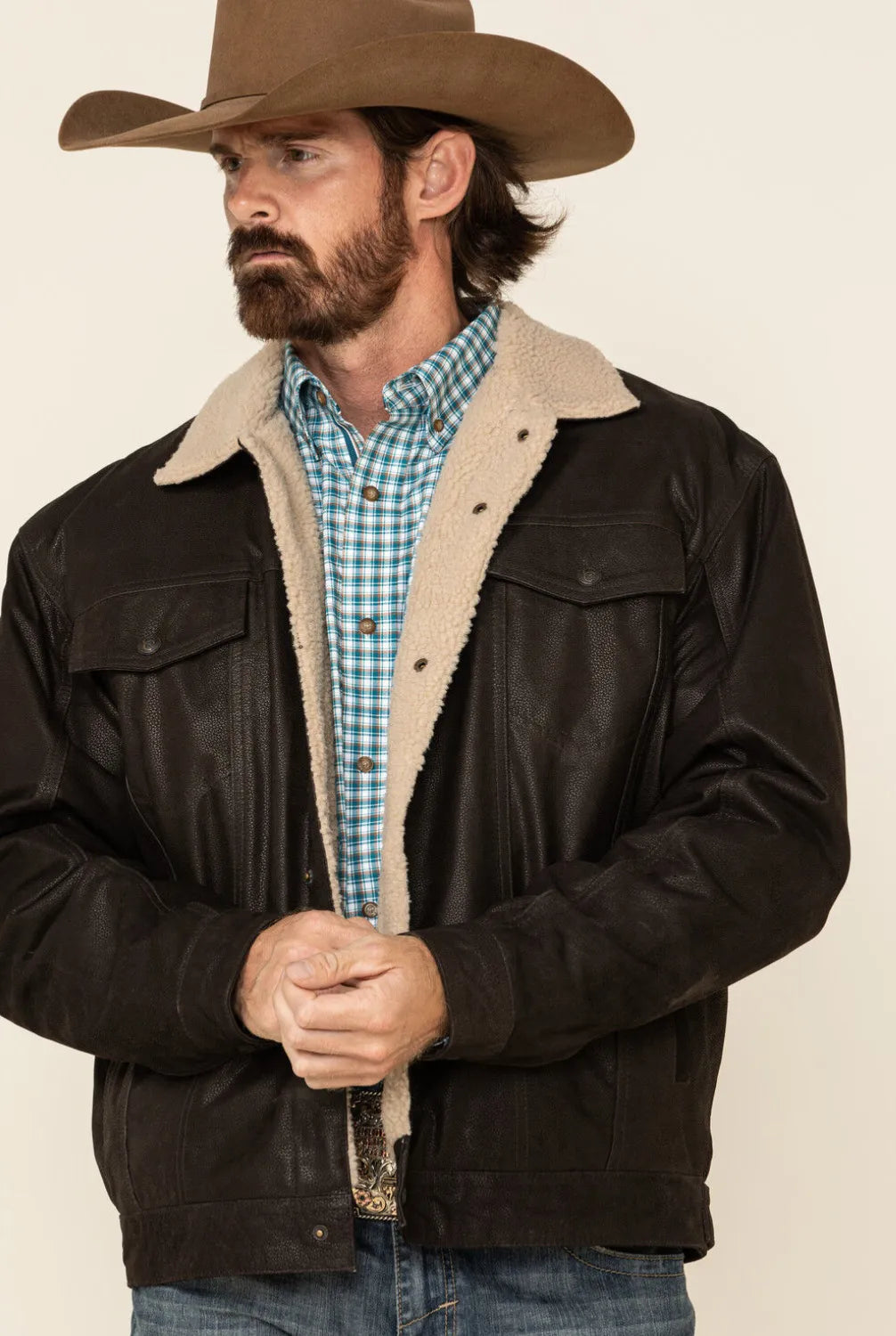 Alberto Brown Leather Sherpa Jacket