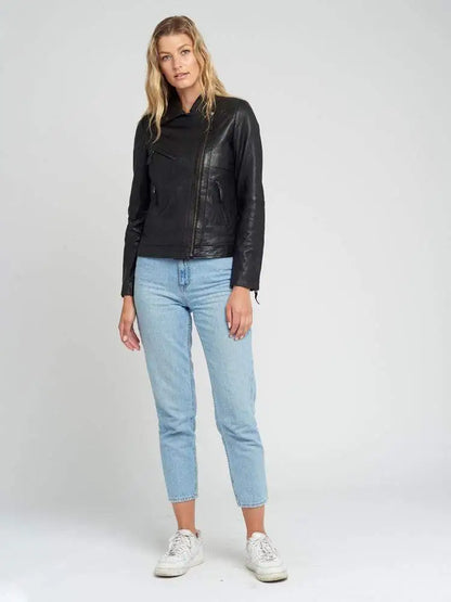 Eve Vintage Lapel Collar Black Leather Jacket