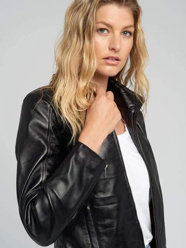 Kathleen Womens Black Leather Jacket