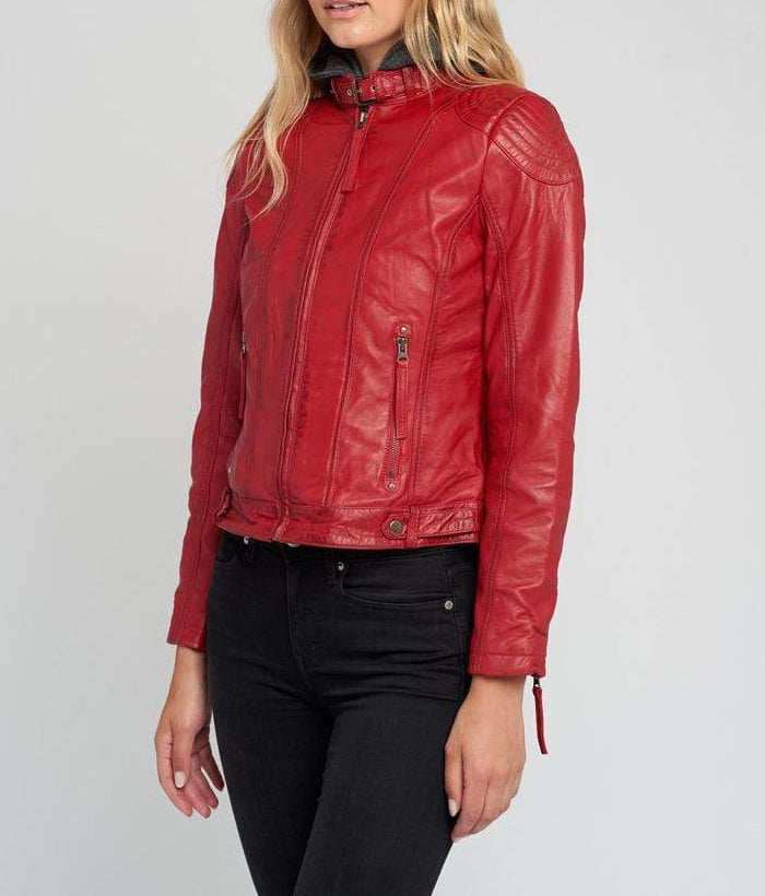 Eliza Red Removable Hooded Leather Jacket