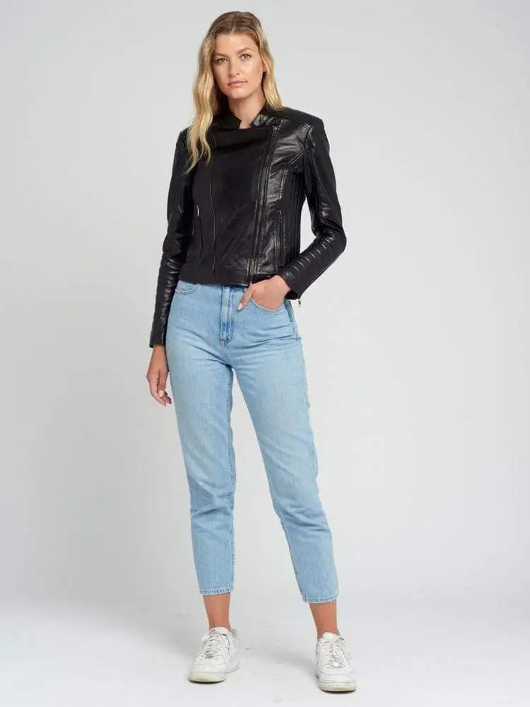 Eve Vintage Cafe Racer Quilted Black Leather Jacket