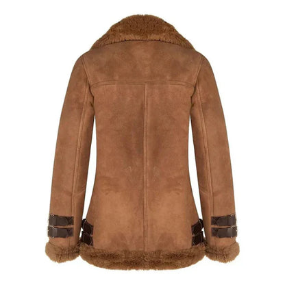 Women's Tan Brown Shearling Fur Real Leather Jacket