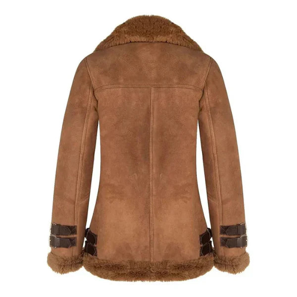 Women's Tan Brown Shearling Fur Real Leather Jacket