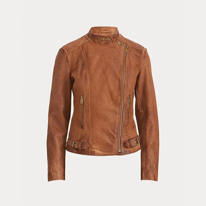 Women’s Iconic Brown Leather Jacket – Real Sheepskin Leather