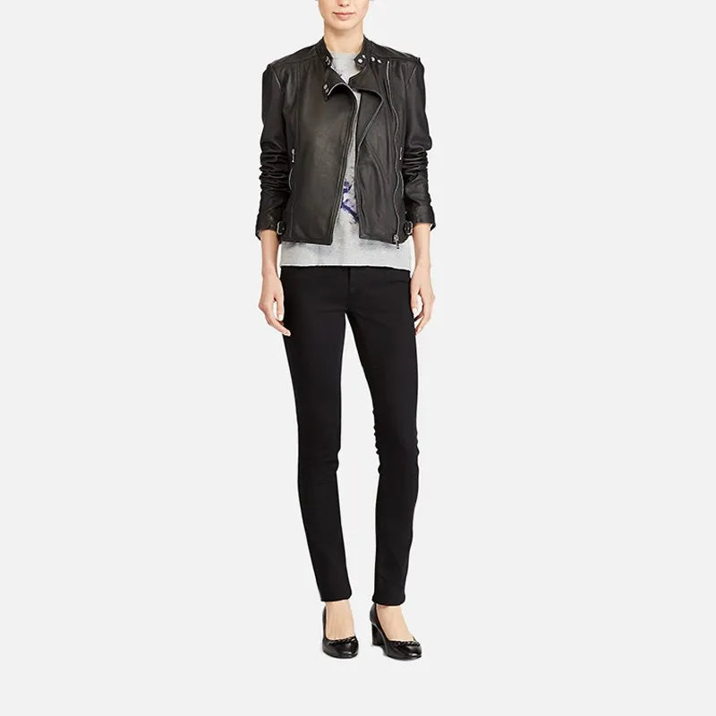 Women’s Motorcycle Style Black Leather Jacket
