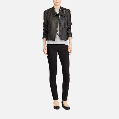 Women’s Motorcycle Style Black Leather Jacket