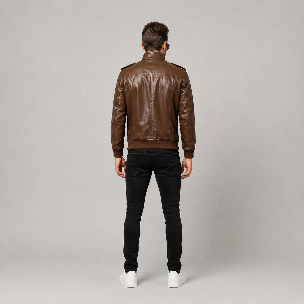 Men's Vintage Brown Genuine Leather Cafe Racer Jacket | Premium Lambskin