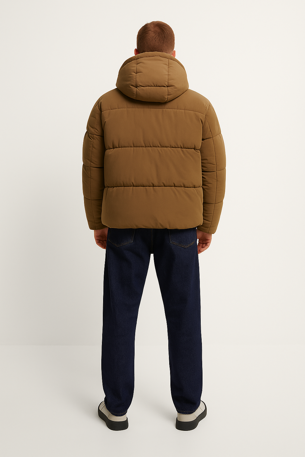 Mustard Brown Quilted Puffer Jacket with Hood