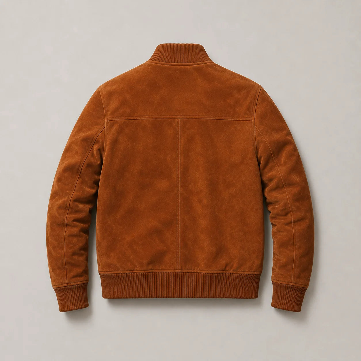 Men's Cognac Genuine Lambskin Suede Bomber Jacket Back View