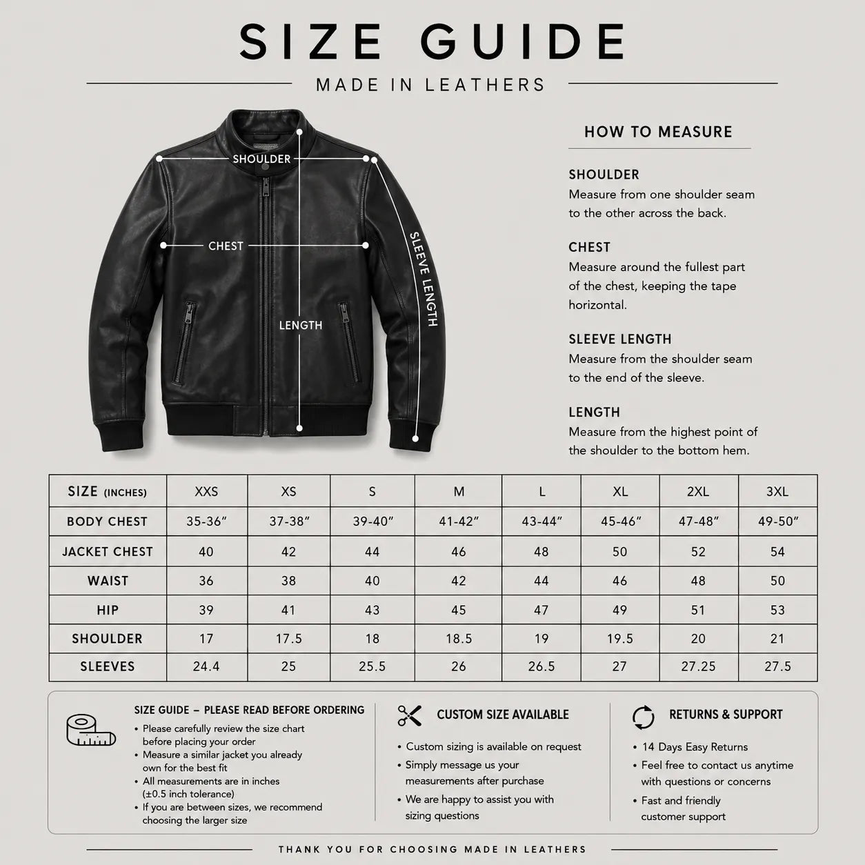Men's Cognac Suede Leather Bomber Jacket Size Guide