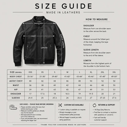 Men's Black Leather Jacket Size Guide