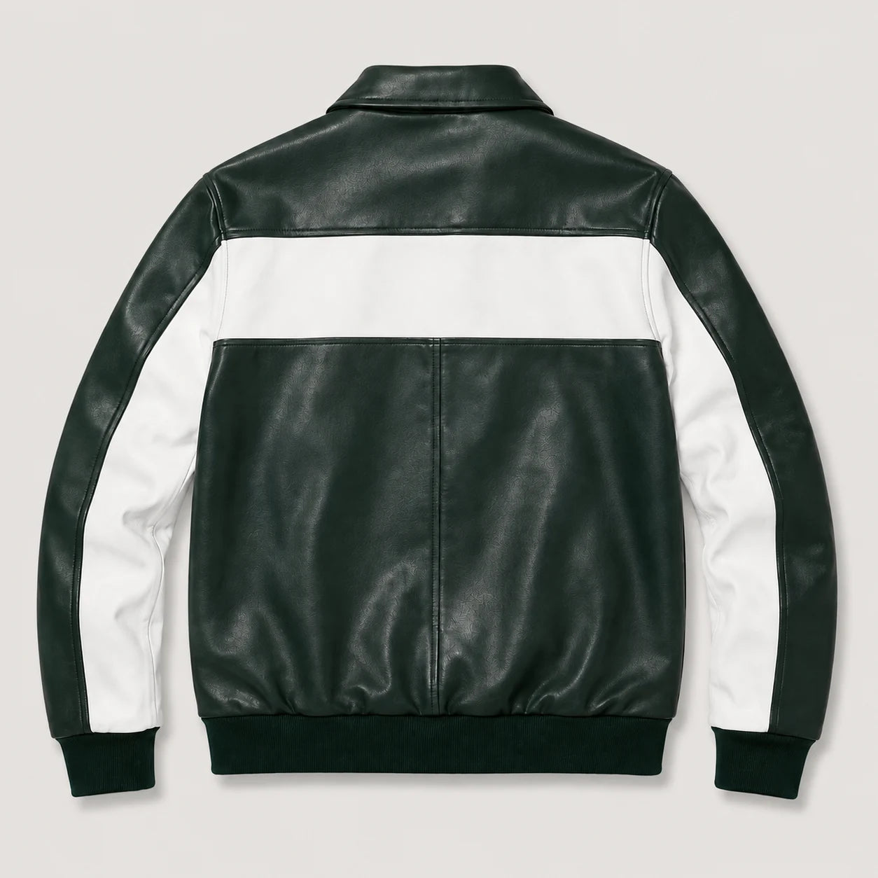 Men's Green & White Two-Tone Leather Bomber Jacket 