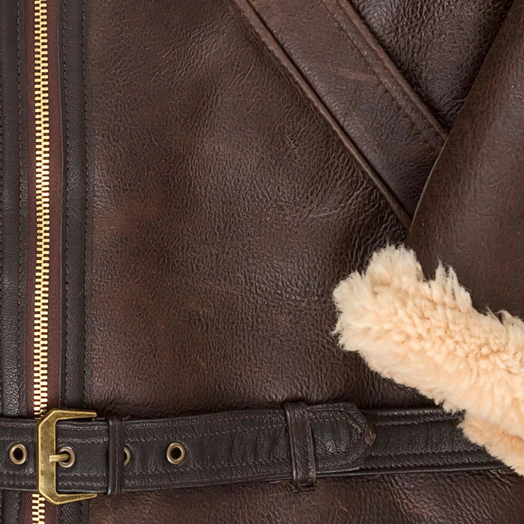 Brown Sheepskin Faux Shearling Leather Jacket